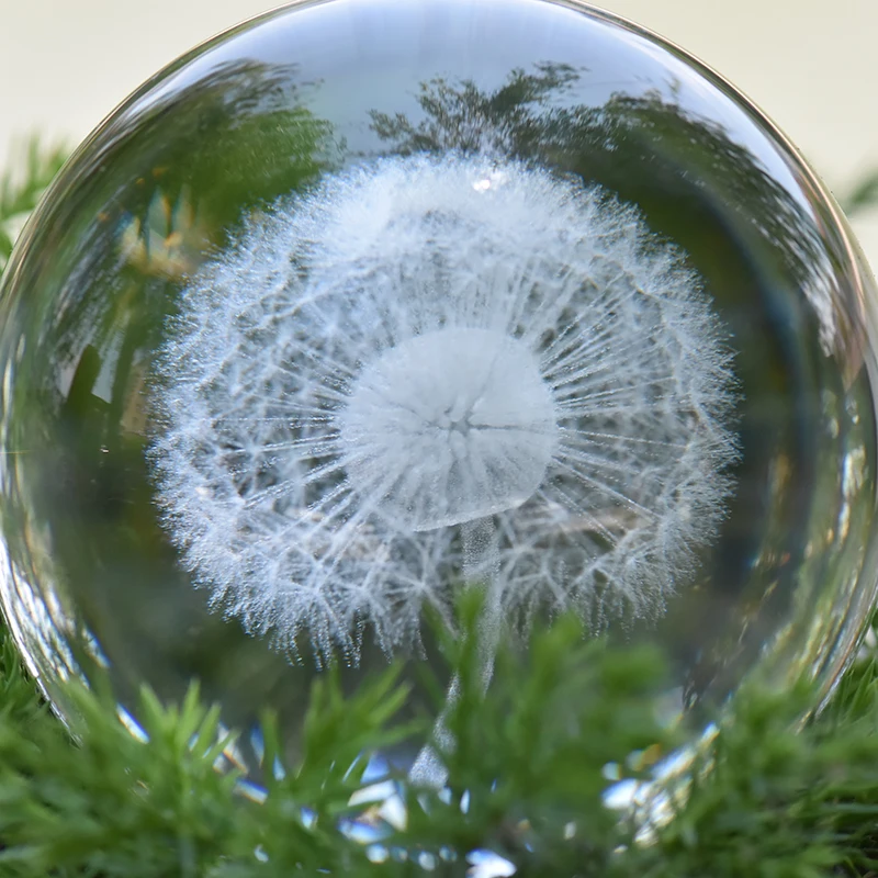 Аксессуары для украшения дома 8 см хрустальный шар 3D растение Одуванчик Террариум фигурки фэн-шуй стекло бальное свадебное украшение ремесло