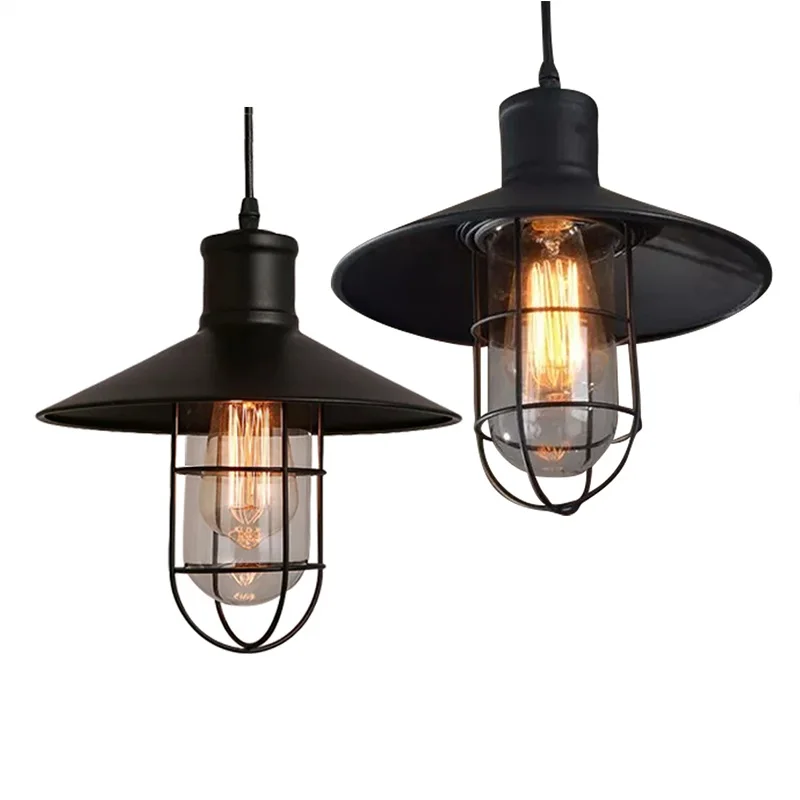 

Hinnixy Simple Retro Iron Cage Pendant Lights E27 110V 220V Black Metel Gird Small Ceiling Lamp Living Room Dining Room Bar Deco