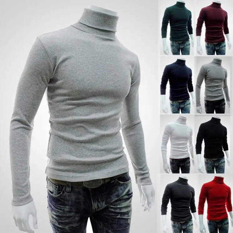 

2019 New Autumn Winter Men'S Sweater Men'S Turtleneck Solid Color Casual Sweater Men's Slim Fit Brand Knitted Pullovers