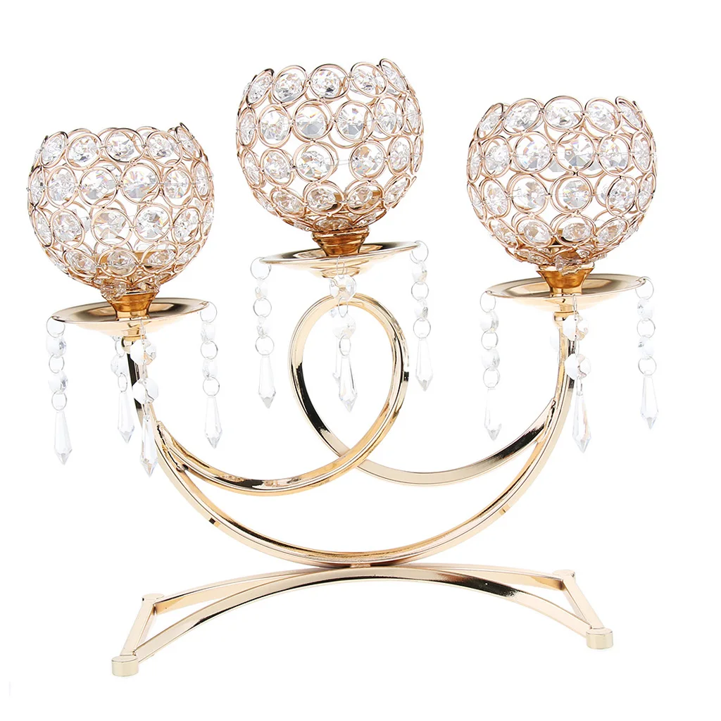 Vintage Retro Votive Tea Light Candle Holder Candlestick 3-Arms Candelabra Wedding Party Dinner Table Centerpieces Decoration 