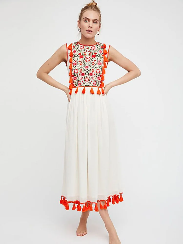 

Summer new fund of travel nation wind embroider flower boximiya beach dress restore ancient ways long dress