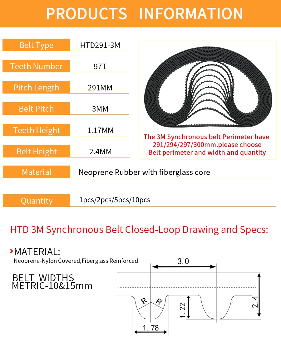 Дуги HTD 3 м длина ремня = 291 294 297 300 Ширина 10/15 мм Teeth97 98 99 100 HTD3M синхронный pulle291-3M 294-3 м 297-3 м 300-3 м