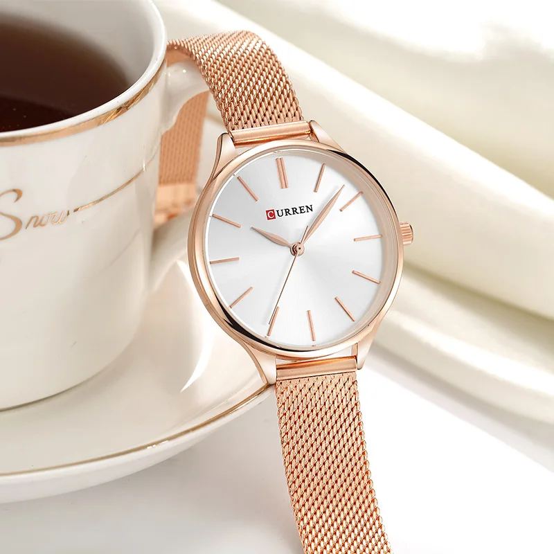 Online Relojes CURREN gran oferta Saat marca vestido de moda para mujer reloj de pulsera de oro rosa relojes femeninos reloj mujer