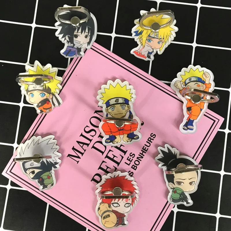 

1Pcs Naruto Kakashi Shikamaru Uchiha Sasuke Anti-fall Metal Finger Ring Mobile Phone Support action toy