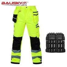 Светоотражающие Брюки мужские флуоресцентные желтые Светоотражающие безопасные рабочие брюки-карго для сантехника электрика Ремонтника механика