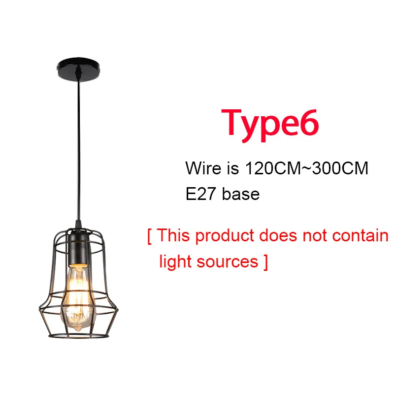 Современный подвесной светильник, черная железная подвесная клетка, винтажная светодиодная лампа, лампа E27, столовая, ресторан, барная стойка, промышленный Лофт, Ретро стиль - Цвет корпуса: TYPE6