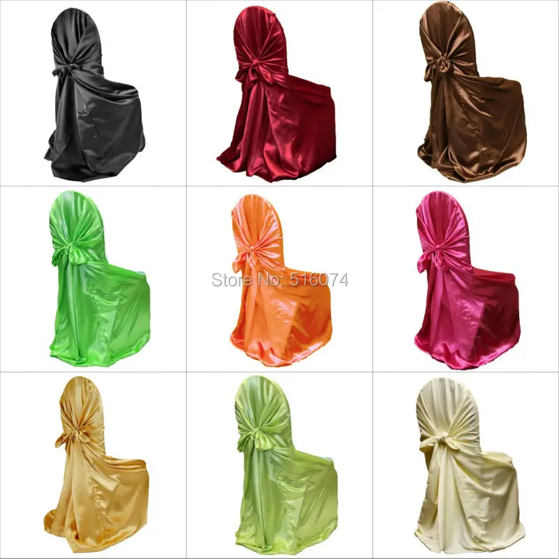Excellent Free shipping 100pcs Satin Chair CoverS 21 Colors Satin Self-tie Shair Covers Wedding Banquet Party Decors Wholesales 2