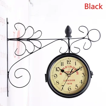 

Charminer Dubbelzijdig Ronde Muurbevestiging Station Klok Tuin Vintage Retro Home Decor Metalen Frame Glazen Wijzerplaat Cover H