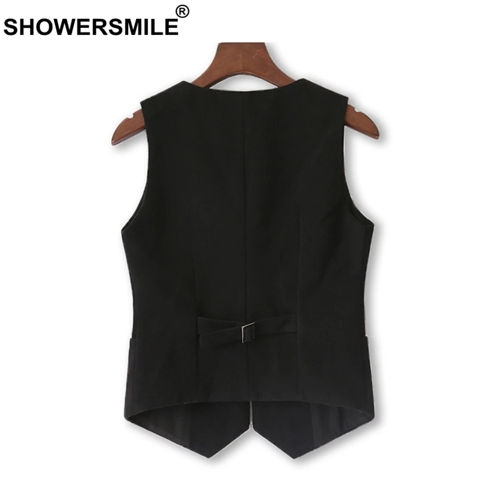 SHOWERSMILE Plus Size Vest Women Black Tweed Sleeveless Jackets Female Elegant Short Plain Spring Fashion Ladies Waistcoat 4xl