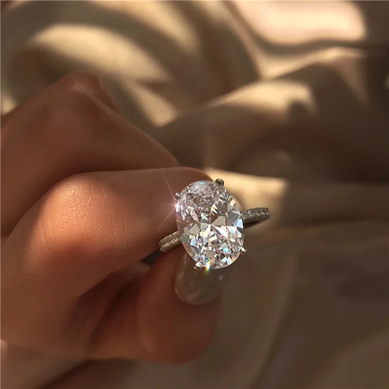

Mossovy Geometric Large Oval Zircon Silver Wedding Rings for Women Popular Party Alloy Rings for Female Jewelry Anillos Mujer