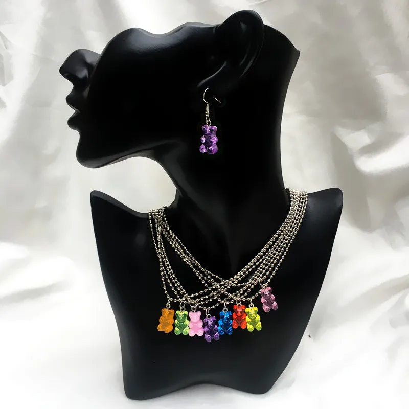 

New 2019 Funny Hand Made Earrings Creative Transparent Candy Cartoon Bear Earrings Bracelet Necklace for Women Cute Jewelry