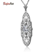 Szjinao Твердое Серебро 925 Шарм женский каменный кулон винтажный белый циркон заявление Рождественский подарок бижутерия