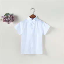 Школьные рубашки для мальчиков, лето г., белые детские рубашки с короткими рукавами и блузки для мальчиков однотонная хлопковая детская одежда От 2 до 13 лет, AA2840