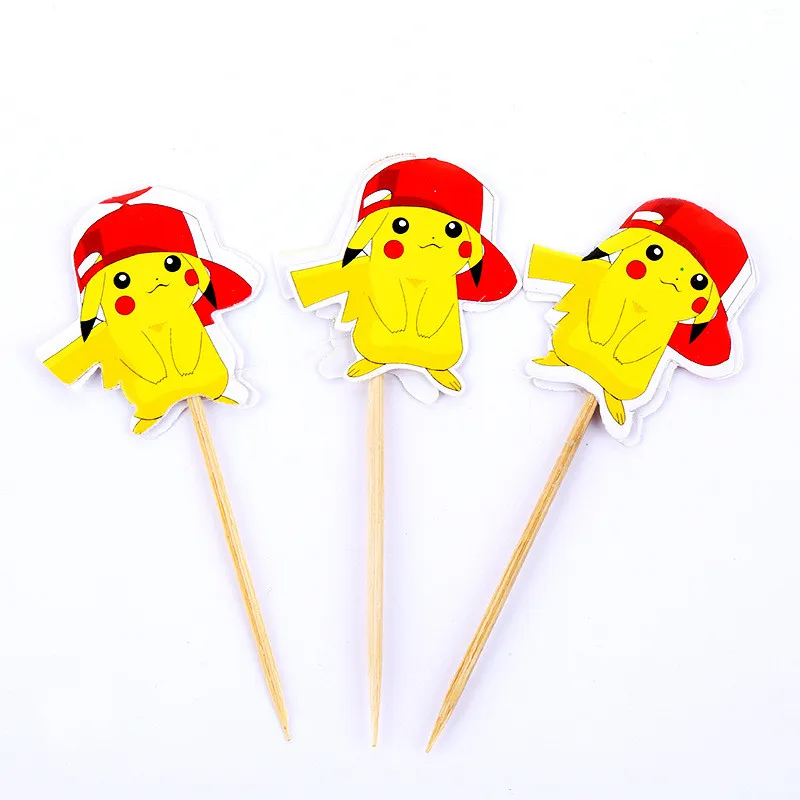 10pcs/lot Pokemon Party Cake Flag Cartoon Theme Baby Shower Disposable Tableware Children Birthday Decoration Supplies | Дом и сад