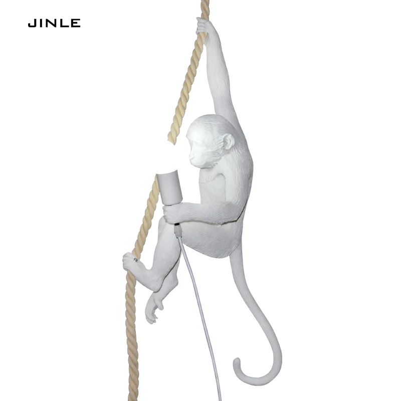 Jinle Nordic Creative Led Pendant Lights Simple Dining Room Bedroom Lamp Cafe White Monkey E27 Resins Droplight Free Shipping Demand Exceeding Supply Pendant Lights