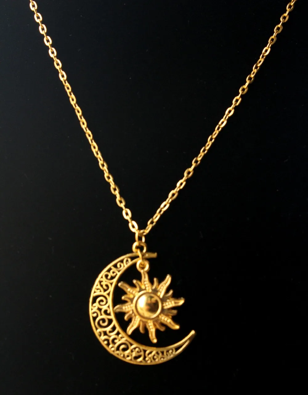 hzew Hippie Sun and crescent moon charm pendant necklace