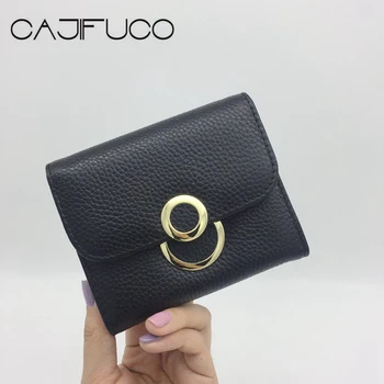 

CAJIFUCO Vintage Women Wallet Purse Genuine Leather ThreeFold Metal Hasp Short Wallet Credit Card Coin Pocket Portefeuille Femme