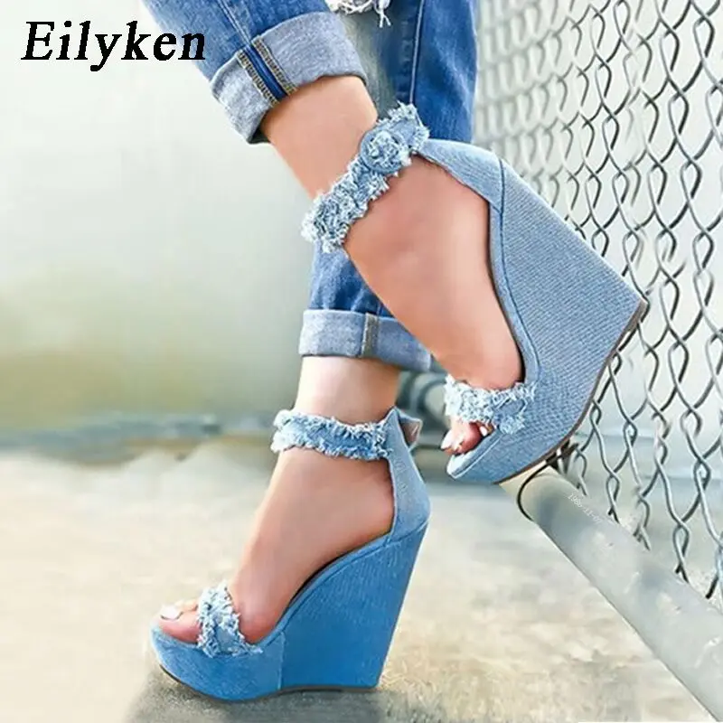 denim sandals heels