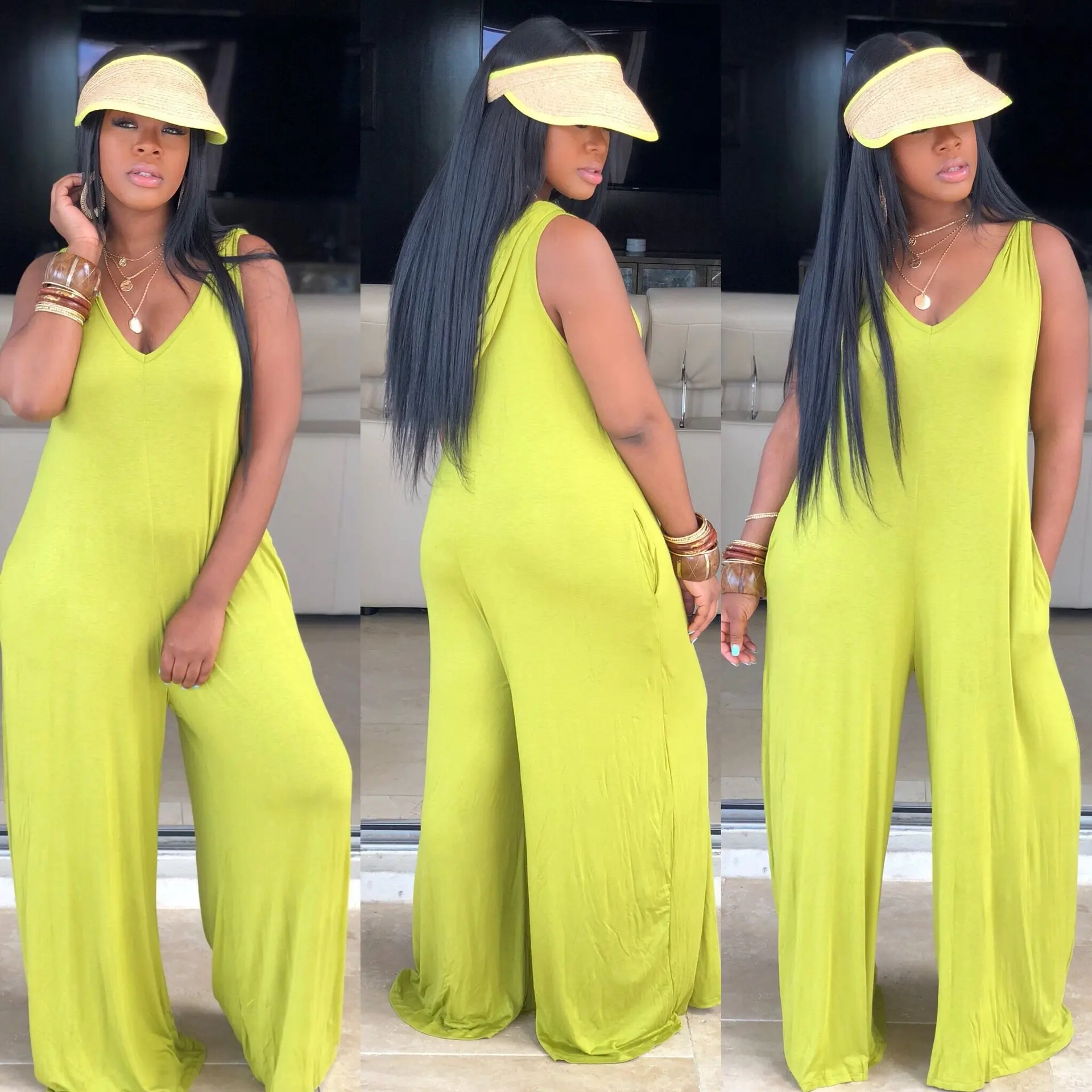 Womens Sexy Spaghetti Summer Sleeveless Jumpsuit Strap Wide Legs V-Neck Female Womens Sexy Spaghetti Summer Sleeveless Jumpsuit Strap Wide Legs V-Neck Female