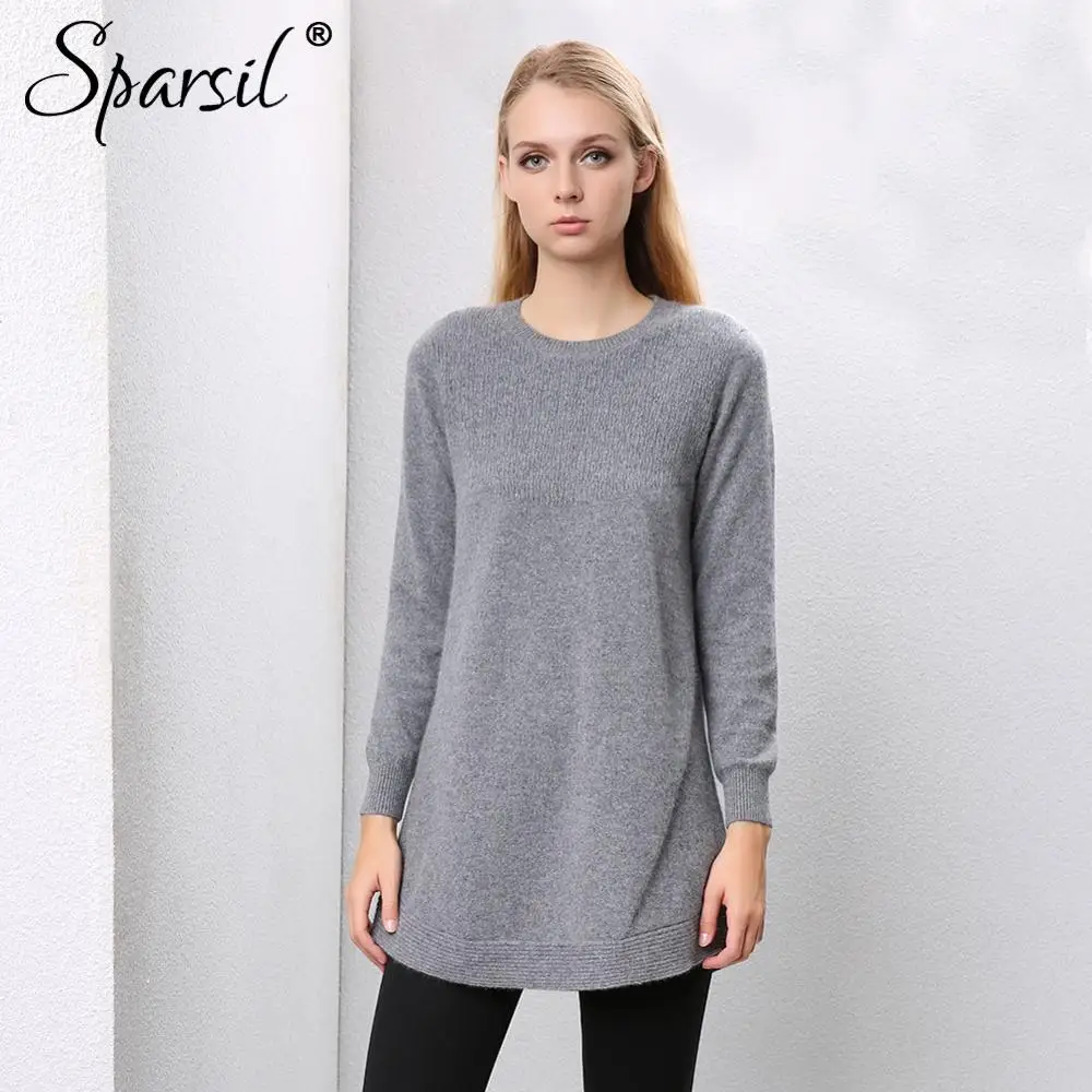 Gray Sparsil, женские новые чистые вязаные кашемировые свитера, шикарные, с рюшами, в полоску, Длинные пуловеры, зимние, теплые, женские, тонкие, повседневные, трикотаж - Цвет: Gray