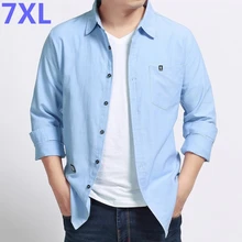 8XL 7XL плюс размер Мужская джинсовая рубашка с длинными рукавами camisa masculina платье рубашка мужская брендовая Модная Джинсовая ковбойская джинсовая рубашка