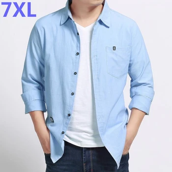 

8XL 7XL plus size men denim shirt long sleeves camisa masculina dress shirt men brand fashion camisa denim hombre jeans shirt