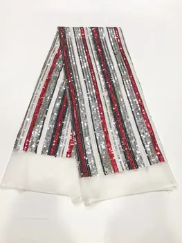 

Latest African French Lace Fabric High Quality African Tulle Sequins Lace Fabric For Wedding.Silver color african lace J17753