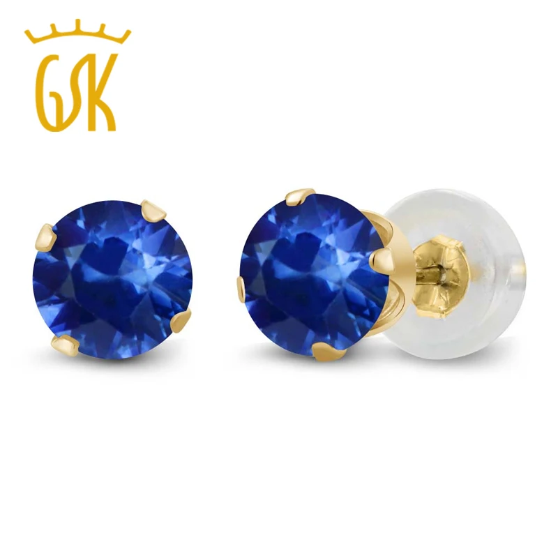 GemStoneKing Настоящее 14 K желтого золота ювелирные изделия 1 44 Ct 5 мм круглый синий
