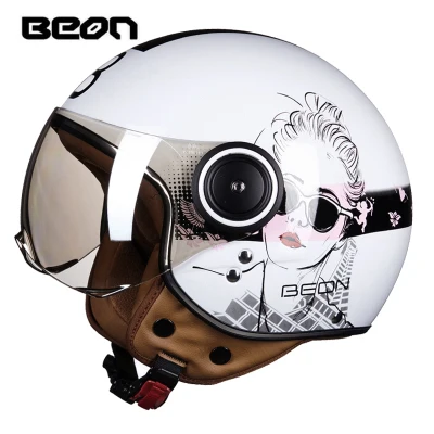 Новые цвета BEON с открытым лицом 3/4 мотоцикл Casco Capacete шлем винтажный Ретро скутер шлем - Цвет: white girl