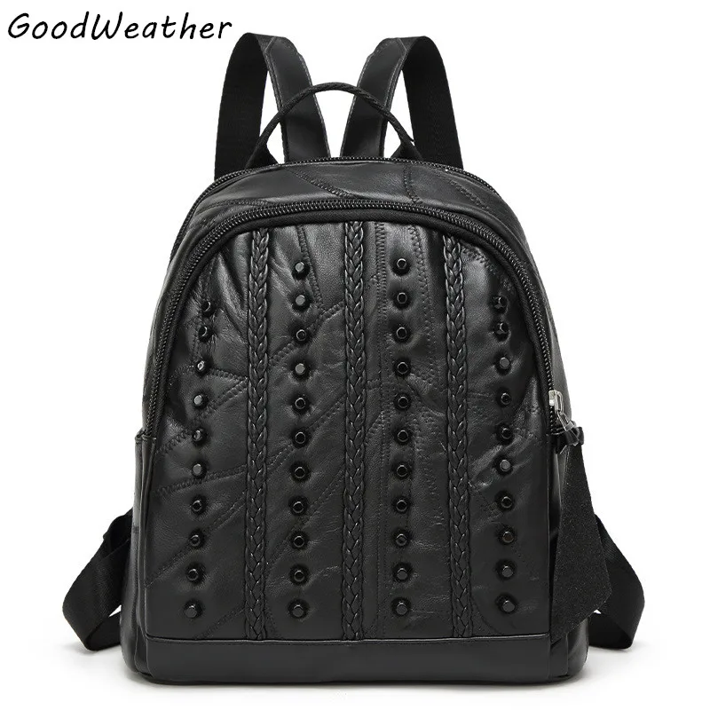 Designer women's genuine leather backpack sheepskin stitching bags