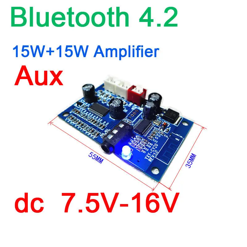 

Bluetooth 4.2 Audio Receiver Digital Amplifier Board 15W+15W AMP AUX 12v car phone APP control MP3, WMA USB Decoder