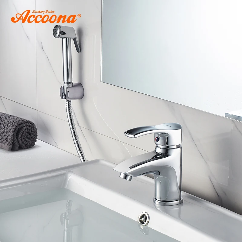 Preise Accoona Becken Wasserhahn Chrom Poliert Massivem Messing Bad Einzigen Handgriff Waschbecken Mischbatterie mit Dusche Kopf Deck Montiert A9203
