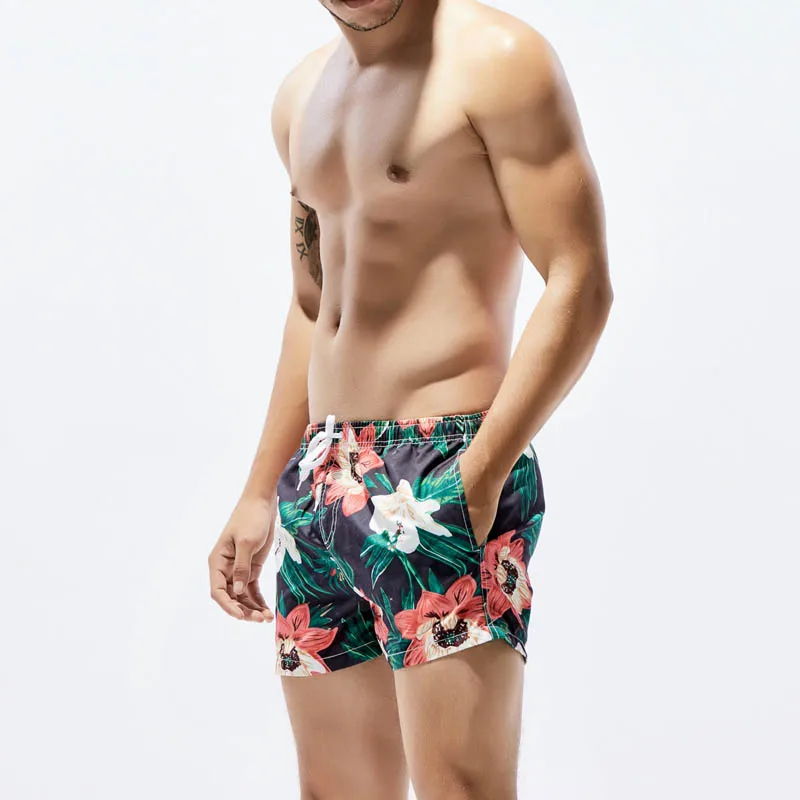 Популярные мужские сексуальные спортивные штаны с цветочным принтом Летний Пляжный купальный серфинг быстросохнущие шорты с коротким низом DO2
