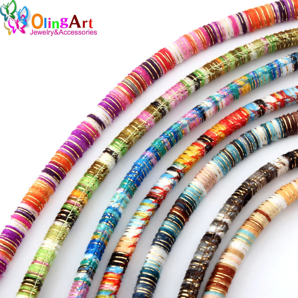 Цветная хлопковая нить OlingArt 6 мм 2 м/лот с градиентной золотой нитью для