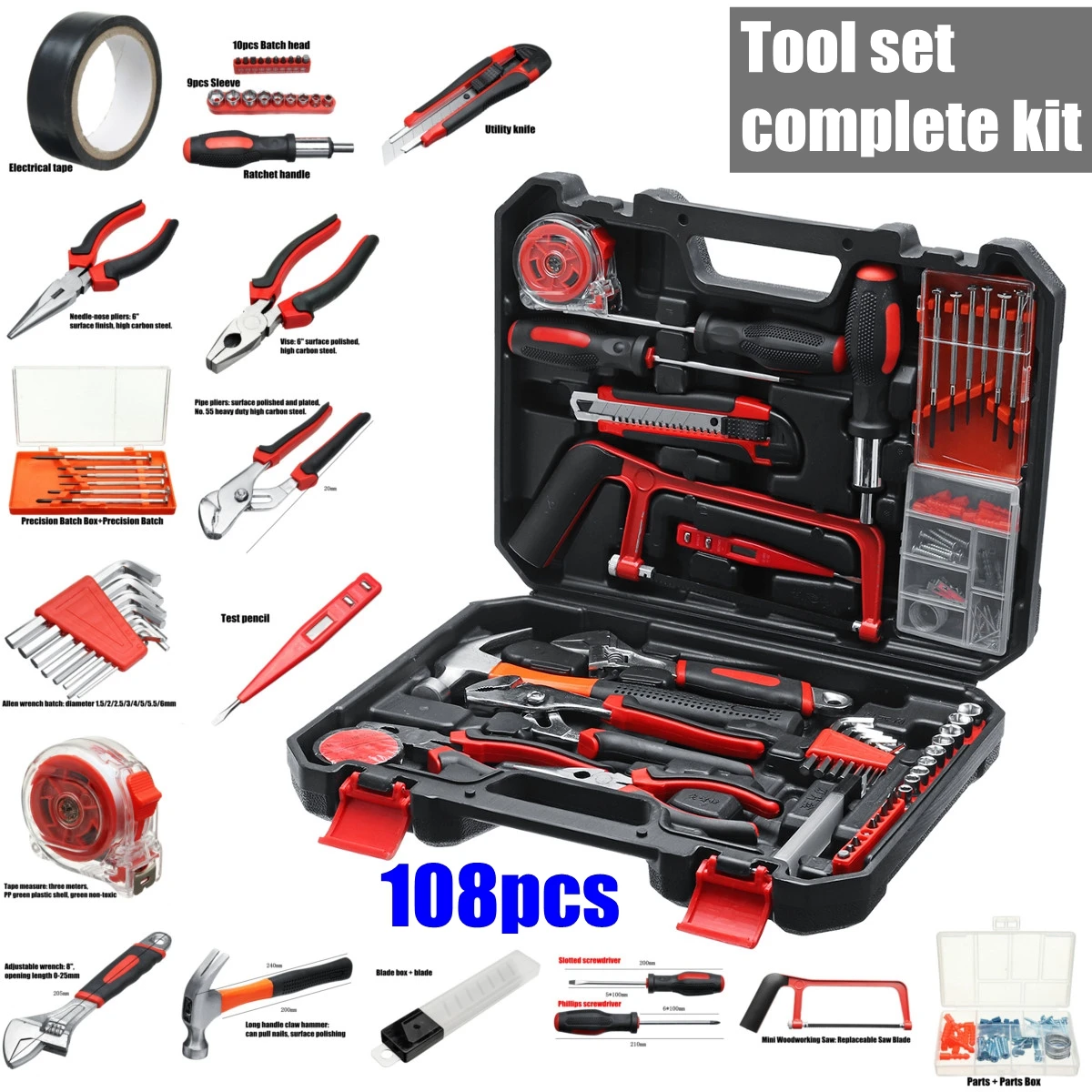 

128pcs Socket Wrench Tool Set Auto Repair Mixed Tool Combination Package Hand Tool Kit with Plastic Toolbox Storage Case
