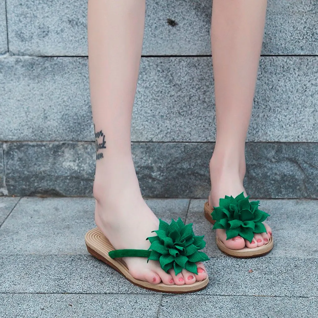 

YOUYEDIAN Women Fashion Summer Roma Flower Flat Anti-Slip Slipper Beach Casual Shoes zapatos de mujer