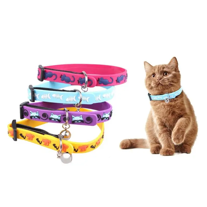 

4pcs Silicone Pet Dog cat Collar adjustable Pet cat Collar with Bell Pet Kitten Safety Control cat collars small 1.0cm width
