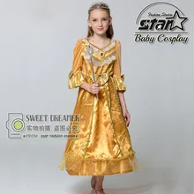 Beauty and Beast Cosplay Princess Belle Girls Fancy Dress Halloween Costumes for Children Golden Queen Carnaval