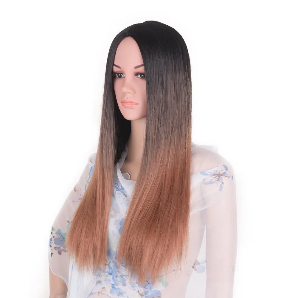 

Feilimei Middle Part Synthetic Ombre Brown Gray Wig 24 Inch 280g Long Straight Femals Full Head Cosplay Wigs for Women Hair