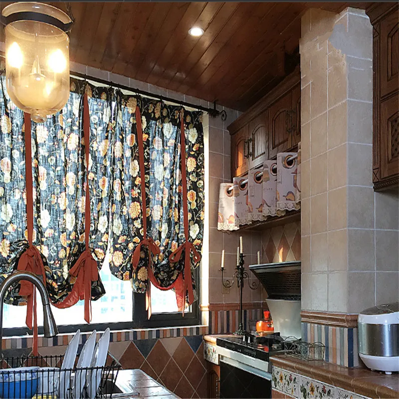XYZLS, Короткие шторы в американском стиле для кухни, римские шторы с цветочным принтом, оконные шторы, занавески для двери, домашний декор, 1 шт