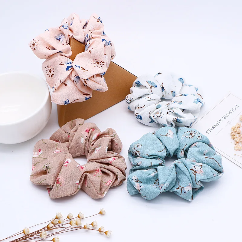 

4 pcs/lot Candy Flower Pattern Hair Elastic Scrunchies Ponytail Holder Hair Tie Classical Elastics Hair Bands for Girl Mix Color