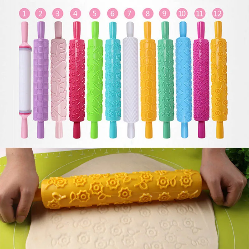 

Kitchen Gadgets Different Patterns Patterned Rolling Pin 1 PC Embossed Roller Non-Stick Fondant Mold Cake Decorating Tool