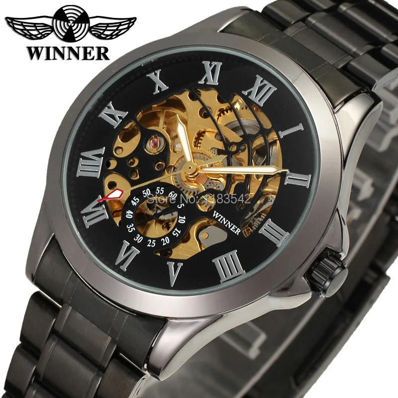

Winner Men's Watch Fashion Automatic Self-wind Skeleton Analog Casual Stainless Steel Band Wrist Wrist Color Black WRG8034M4B2