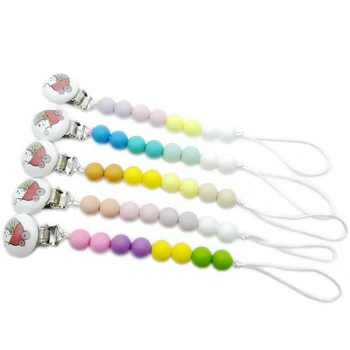 

Silicone Teething Pacifier Clips with Safe Silicone Beads Rainbow Pacifier Chain Holder For Nipples Baby Chew Toys New