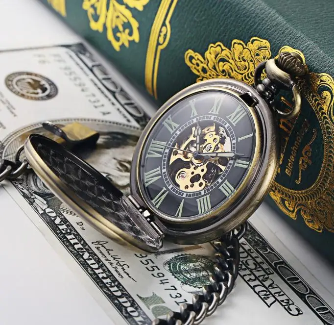 Антикварная Механические карманные часы с золотой цепью Для мужчин стимпанк Скелет Ретро Цепочки и ожерелья карман и брелок часы мужские часы челнока - Цвет: ORK188