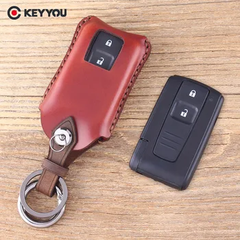 

KEYYOU 2 Buttons Leather Car Key Case Shell Fob For Toyota PRIUS COROLLA VERSO Camry Replacement Smart Key Card TOY43 Cover