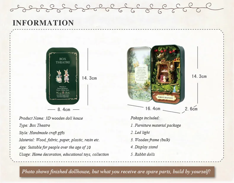 Box Theatre Forest rhapsody Doll House 3D Mini DIY Miniature Wooden Puzzle Dollhouse Furniture Decoration Toy for Birthday Gift  (2)