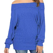 Womens Spring Autumn Long Batwing Sleeves Shirt Sexy Off Shoulder Solid Color Loose Pullover Tops Ruched Pleated Jumper Plus Siz yellow sexy pullover bat sleeves loose jumper