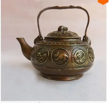

Bronze home decoration Folk Culture Copper Elaborate Interesting Old-style Lucky Copper Chinese Zodiac Animals Teapot