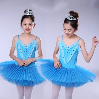 

Girls Professional Ballet Tutu Blue Women Swan Lake Stage Costume Professional Kid Ballerina Dress Leotards Dancewear DN2192